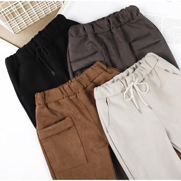 Luxury Suede Look Pleated Hem Pants
