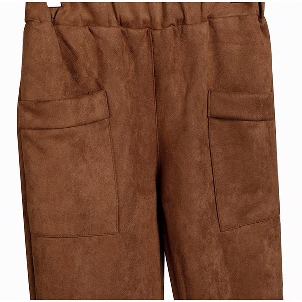 Luxury Suede Look Pleated Hem Pants