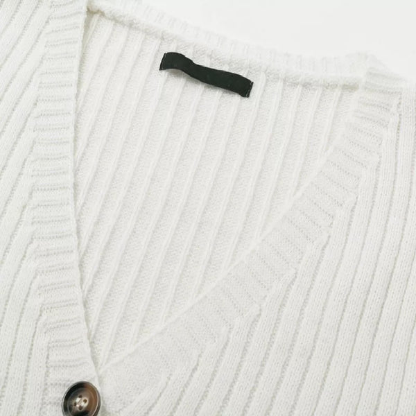 Elegant White Two Piece Knitted Skirt with Belted Button Up Cardigan