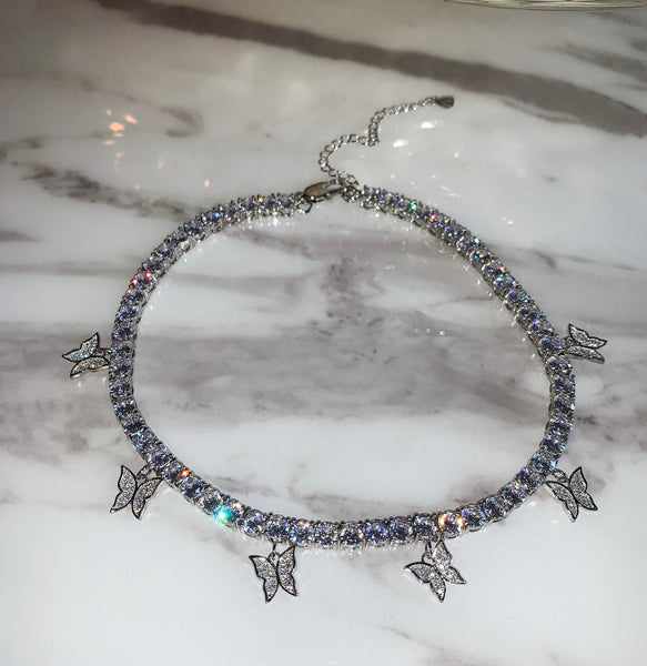 Iced Out Butterfly Diamond Choker Tennis Necklace
