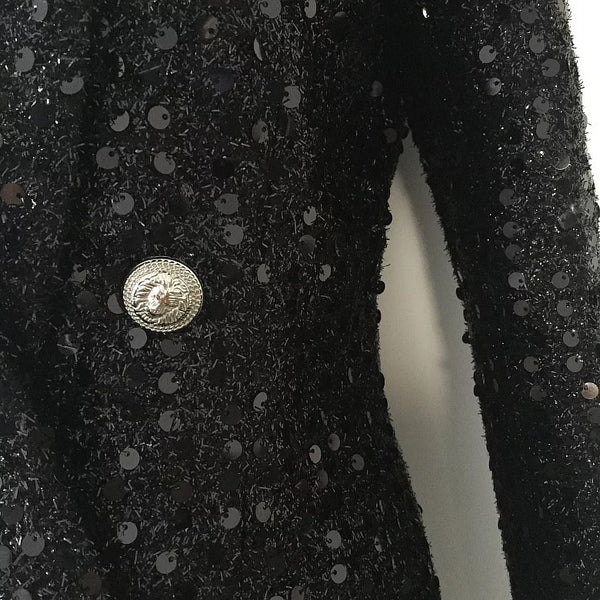 Black Blazer Dress With Beaded Sequins