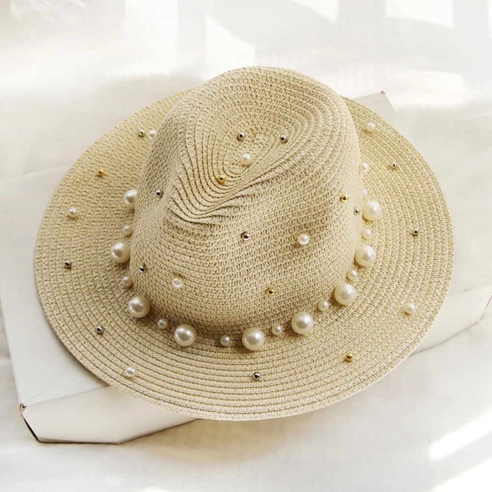 Straw Sun Hat with Pearl and Gold Stud detail – AZURA THE LABEL display picture 1