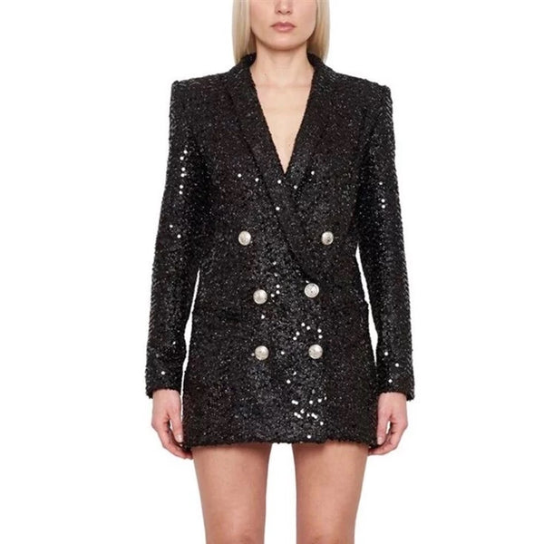 Black Blazer Dress With Beaded Sequins