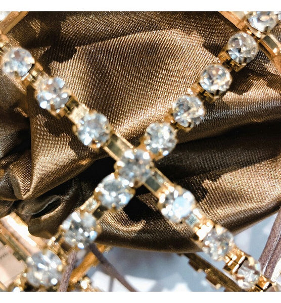 Gold Diamond Jewel Cage Bucket Bag with Pearl Handle