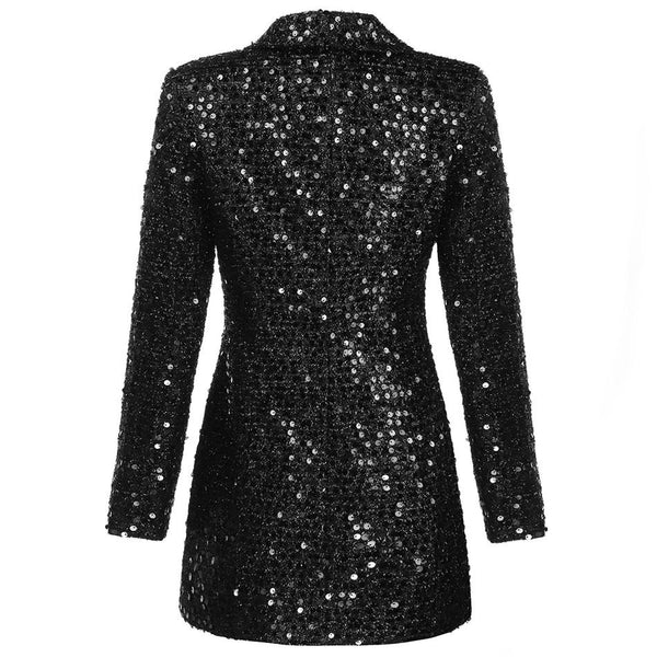 Black Blazer Dress With Beaded Sequins