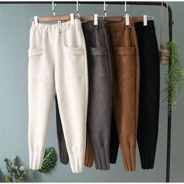 Luxury Suede Look Pleated Hem Pants