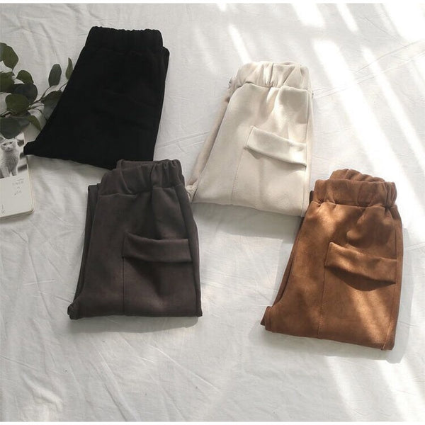 Luxury Suede Look Pleated Hem Pants