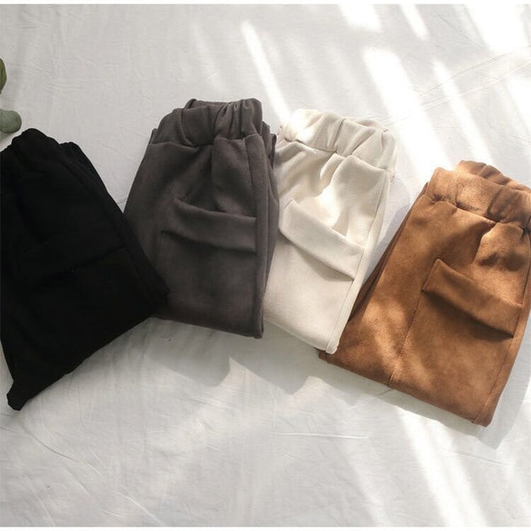 Luxury Suede Look Pleated Hem Pants