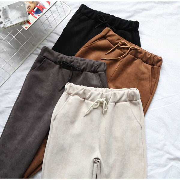 Luxury Suede Look Pleated Hem Pants