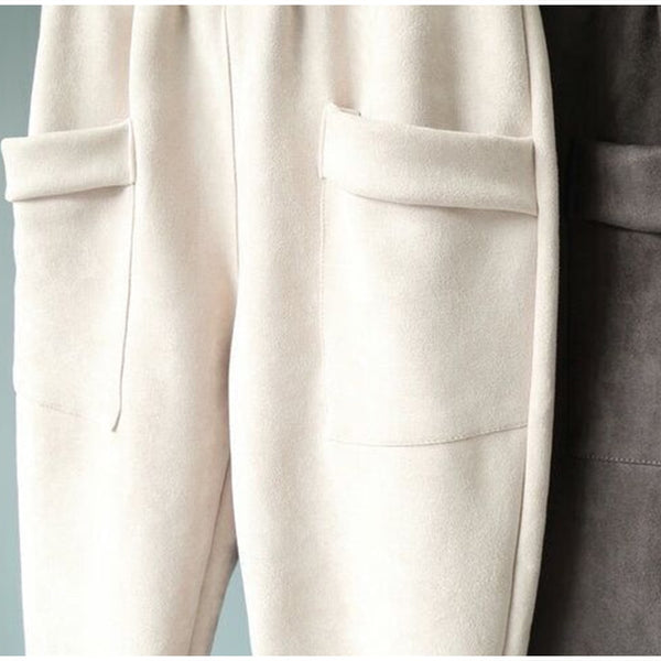Luxury Suede Look Pleated Hem Pants