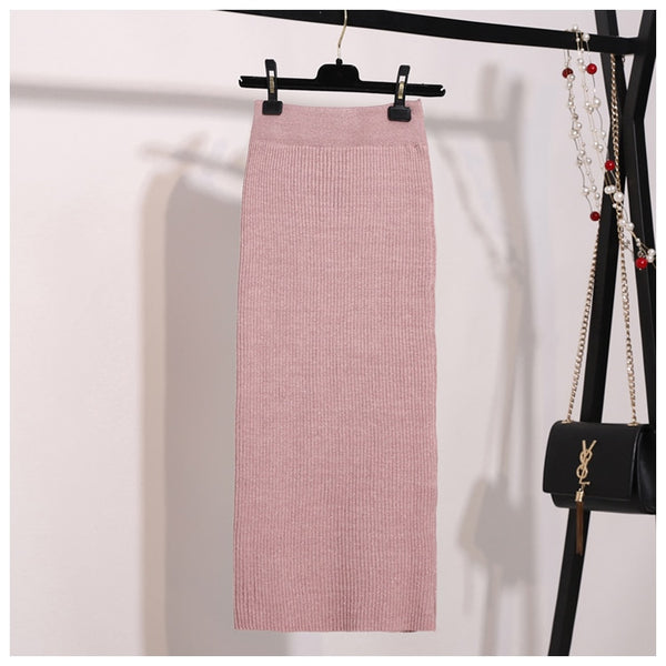 Knitted Two Piece V Neck Sweater and Skirt Suit Set