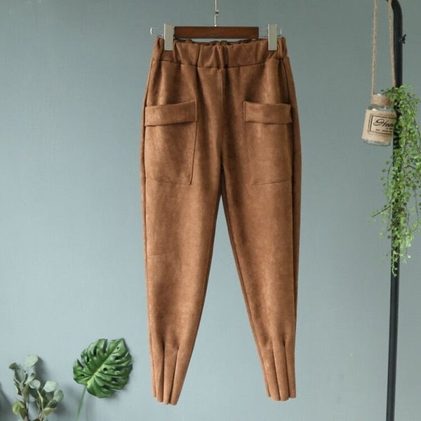 Luxury Suede Look Pleated Hem Pants