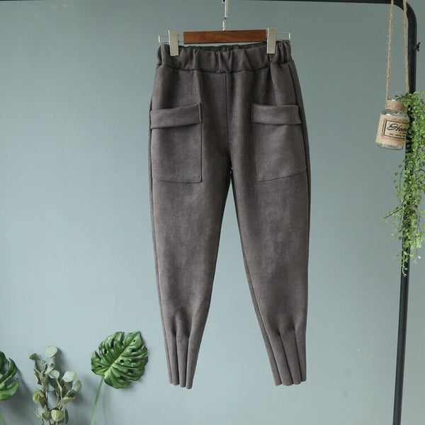 Luxury Suede Look Pleated Hem Pants