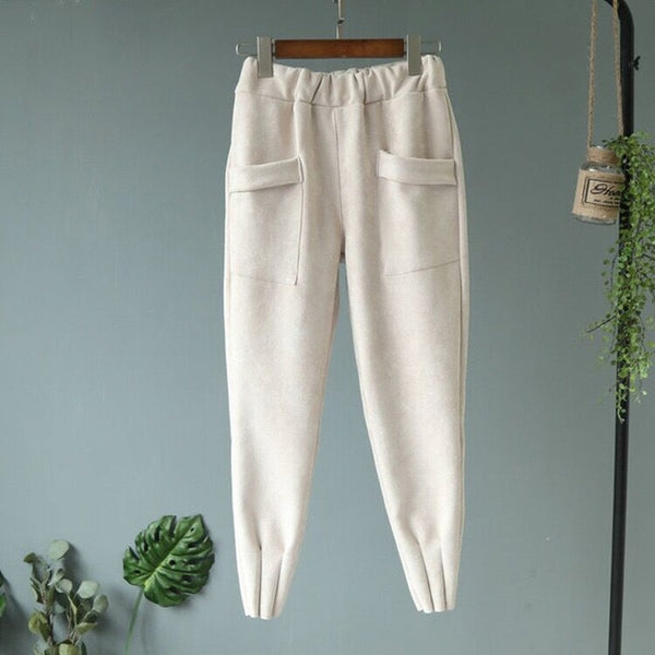 Luxury Suede Look Pleated Hem Pants