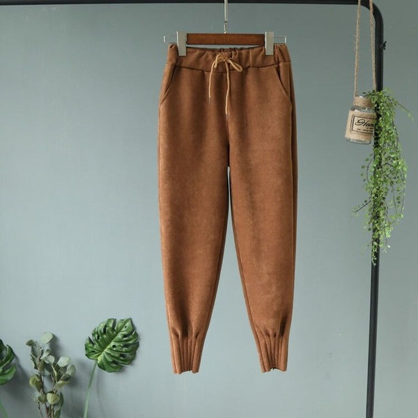 Luxury Suede Look Pleated Hem Pants