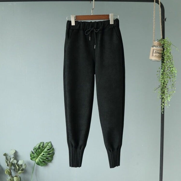Luxury Suede Look Pleated Hem Pants