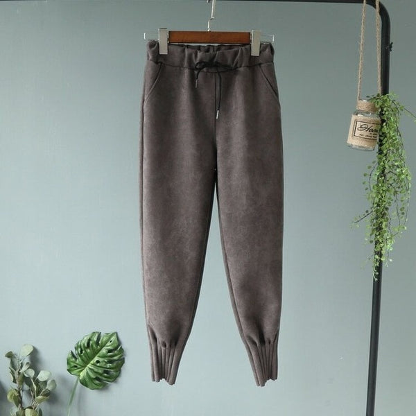 Luxury Suede Look Pleated Hem Pants