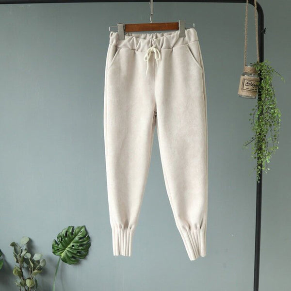 Luxury Suede Look Pleated Hem Pants