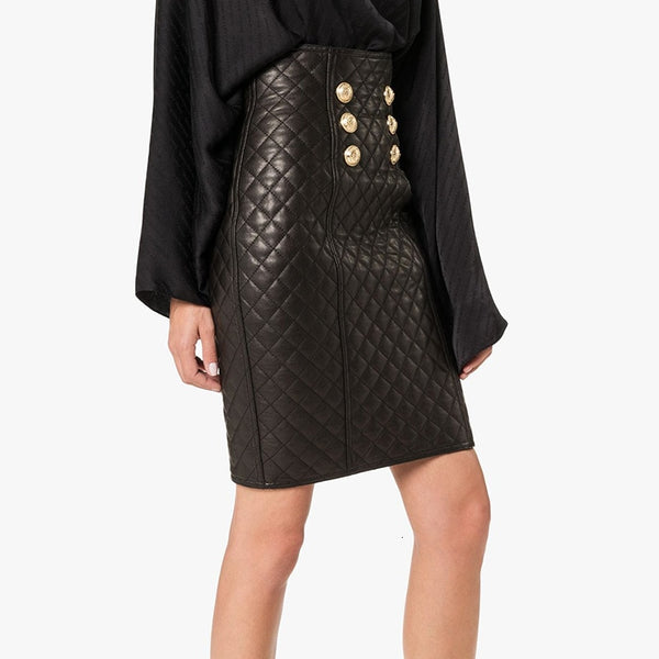 Plaid Vegan Leather Two Piece Skirt and Blazer Suit