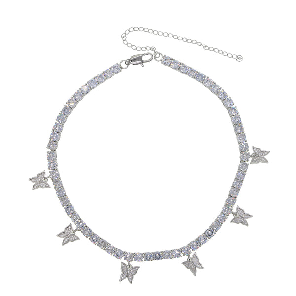 Iced Out Butterfly Diamond Choker Tennis Necklace