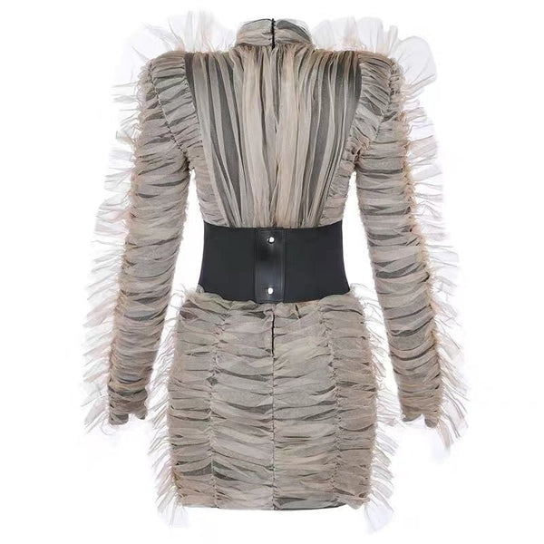 Turtleneck Puff Sleeve Mini Dress