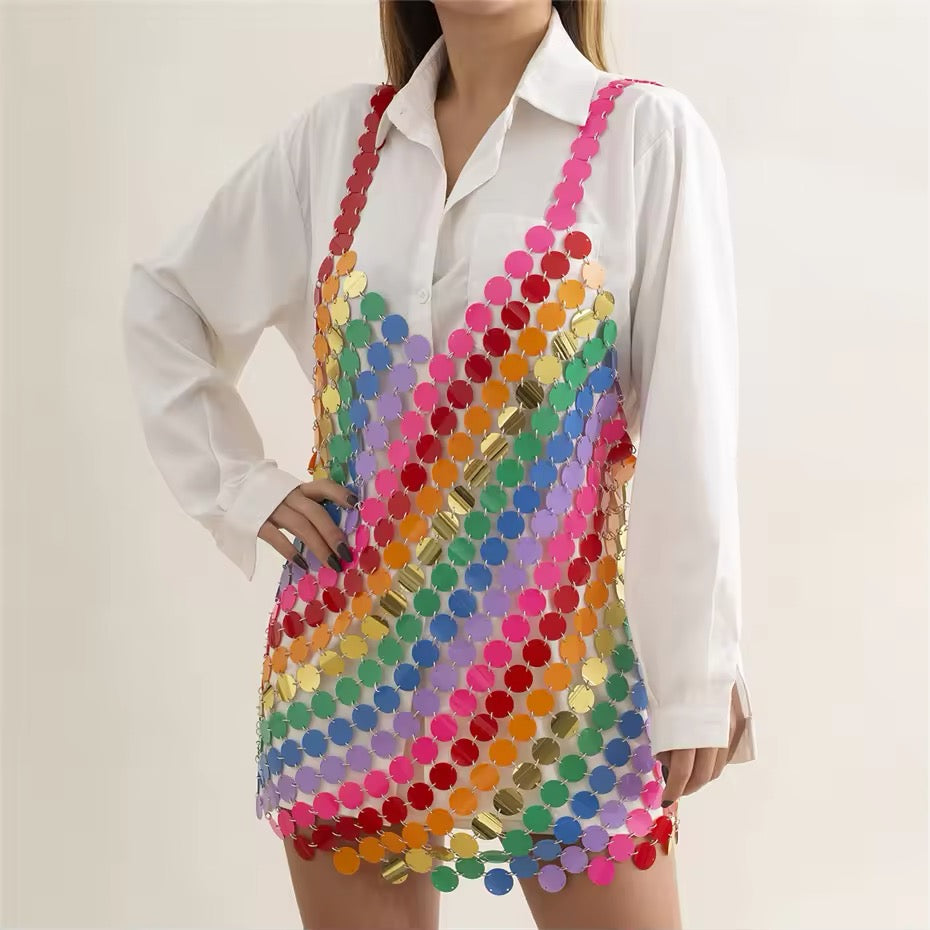 rainbow sequin shirt dress Kids' Rainbow Sequin Party Dress (Women)