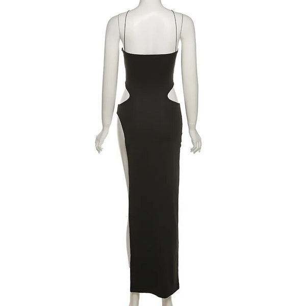 Cryptographic Backless Halter Cut Out Hight Split Maxi Dress