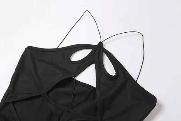 Cryptographic Backless Halter Cut Out Hight Split Maxi Dress