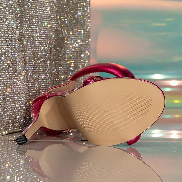 Julia Soft Leather Ankle Wrap Purple Heel Shoes