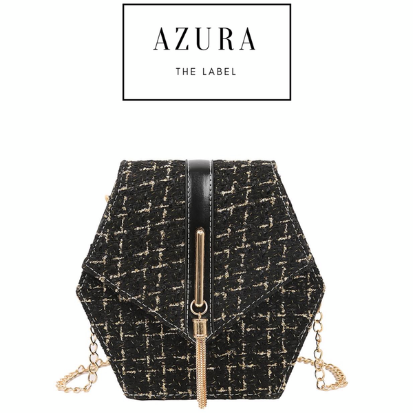 Hexagon Tweed Flap Messenger Bag
