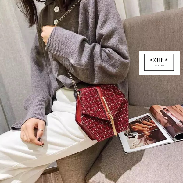 Hexagon Tweed Flap Messenger Bag