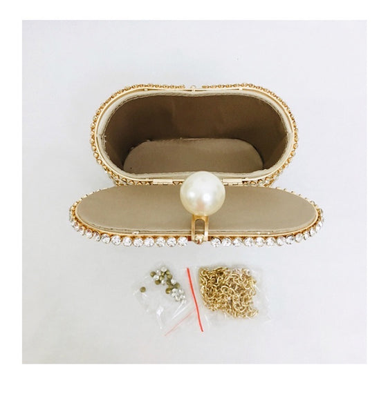 Diamond Jewel Cage Bucket Bag with Pearl Handle