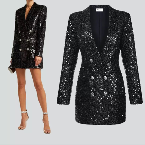 Black Blazer Dress With Beaded Sequins