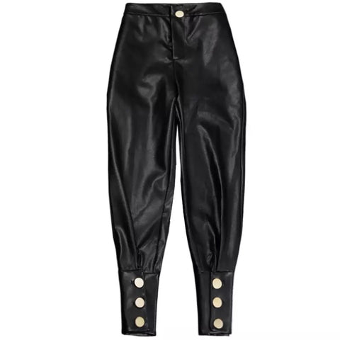 High Waist Black PU Leather Harem Pants