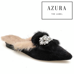 Pointed Toe Fluffy Jewel Slip on Slides