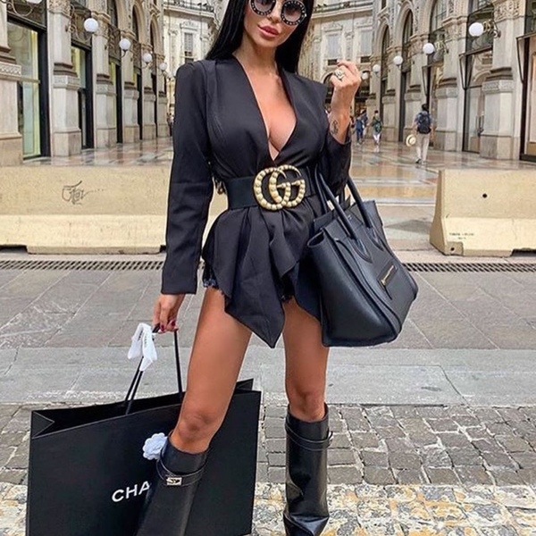 Vivienne Black Blazer with Lace Up Back