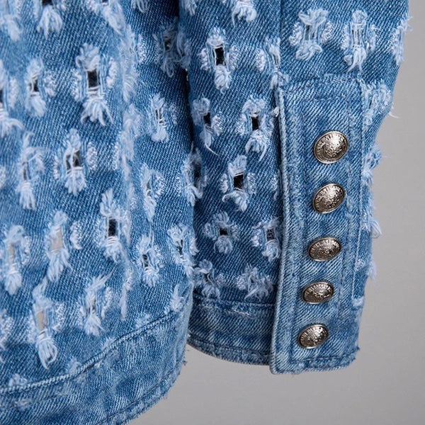 Distressed Denim Hallow Belted Jacket