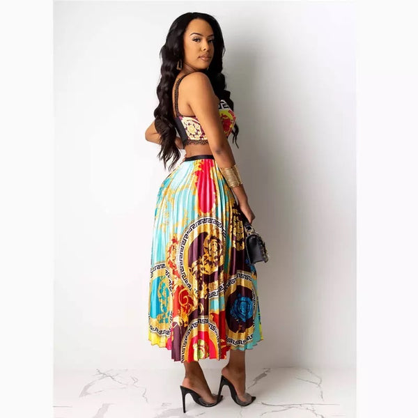 Kylie Silky 2 Piece Pleated Skirt and Top