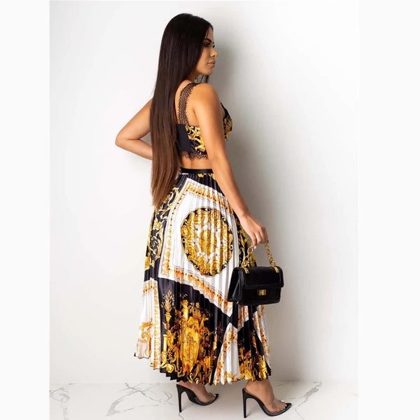 Kylie Silky 2 Piece Pleated Skirt and Top