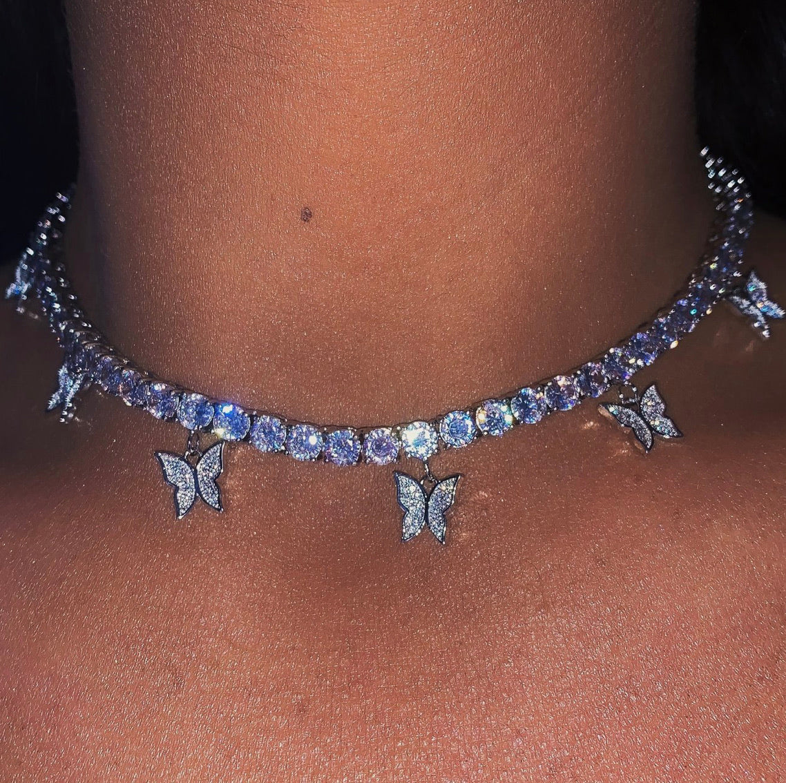 Iced Out Butterfly Diamond Choker Tennis Necklace