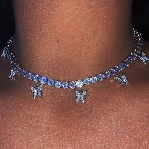 Iced Out Butterfly Diamond Choker Tennis Necklace