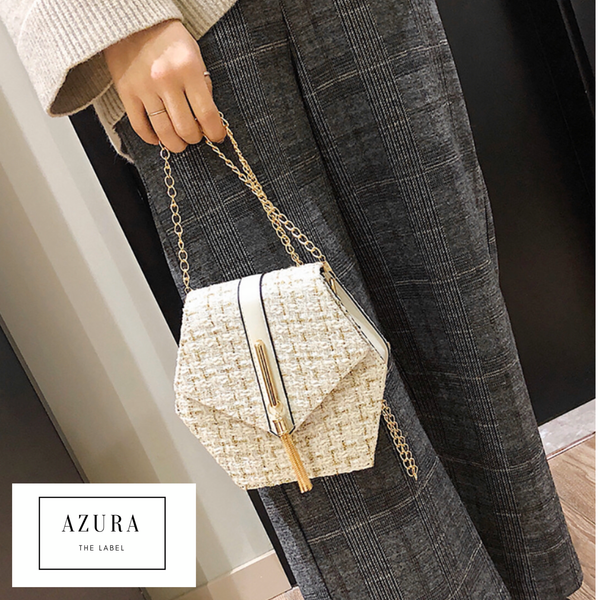 Hexagon Tweed Flap Messenger Bag