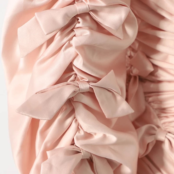 Champagne Pink Off Shoulder Asymmetric Mini Dress