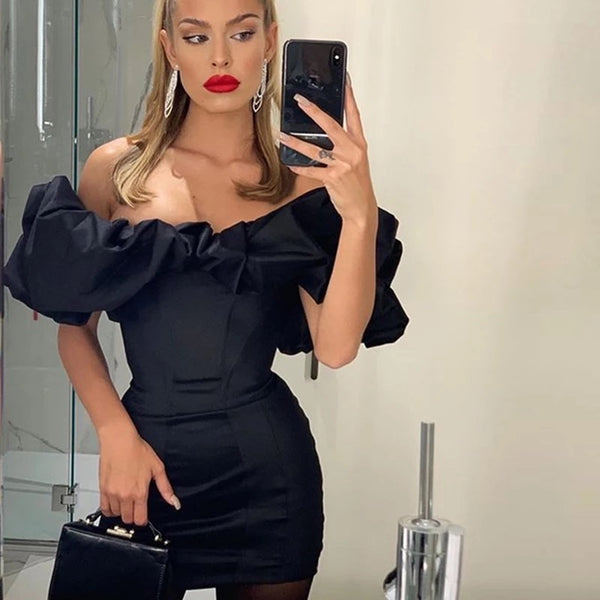 Sexy Off Shoulder Ruffle Mini Bodycon Dress