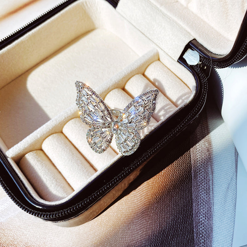 BUTTERFLY - アンコラ 2023 Silver .925 Cubic Zirconia Swirl Butterfly Ring Jewelry