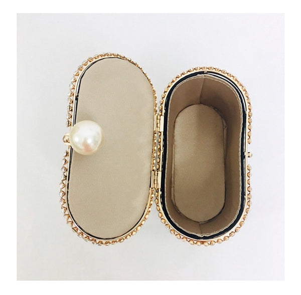 Diamond Jewel Cage Bucket Bag with Pearl Handle