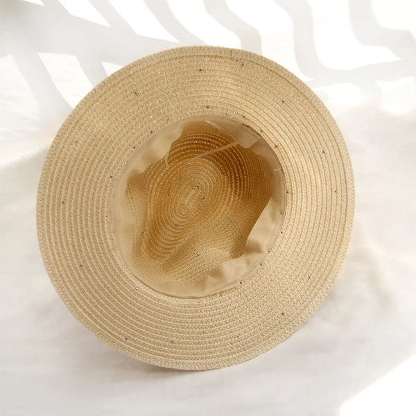 Straw Sun Hat with Pearl and Gold Stud detail
