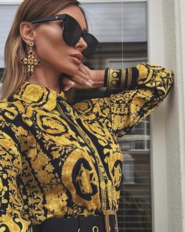 Donatella Gold and Black Print Short Dress Gold / XL