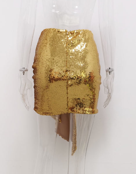 Shiny Gold Sequin Short Drape Wrap Skirt