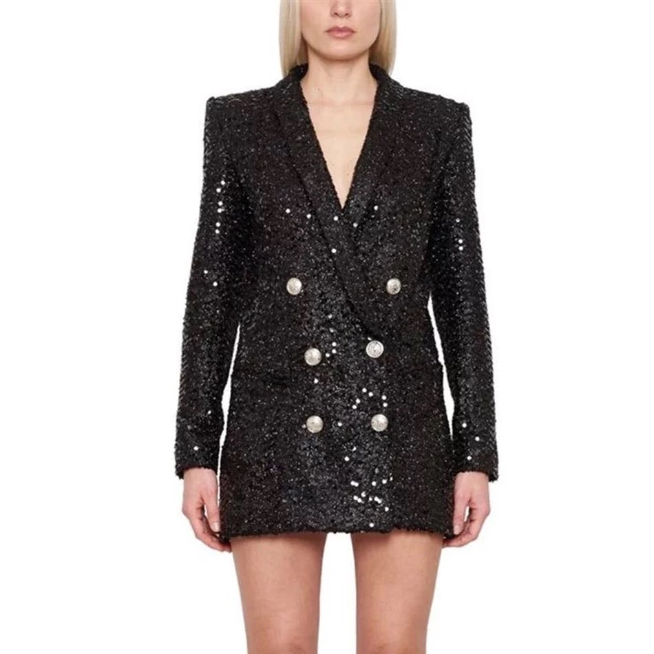 beaded blazer dress Metallic Beaded Blazer Dress